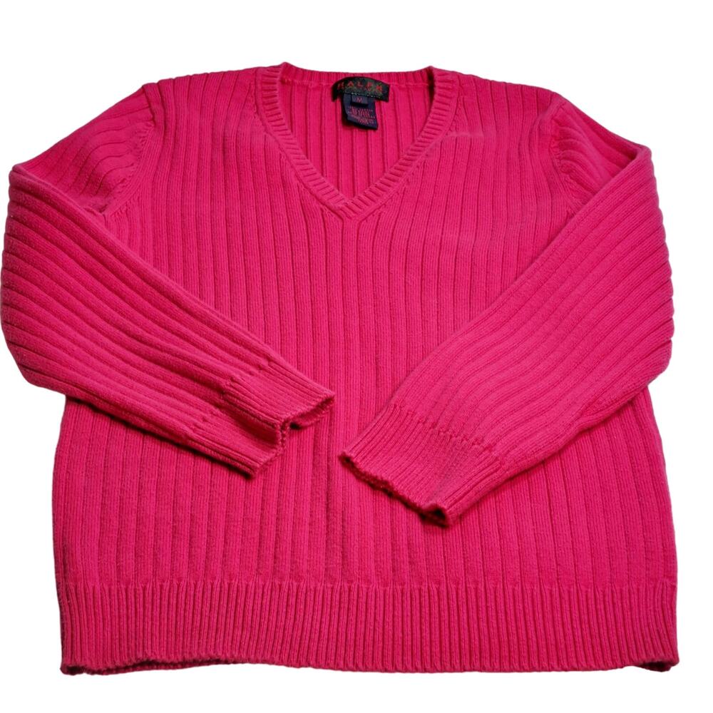 Vintage Ralph Ralph Lauren Sweater Womens Size M Magenta Pink V-Neck 100% Cotton